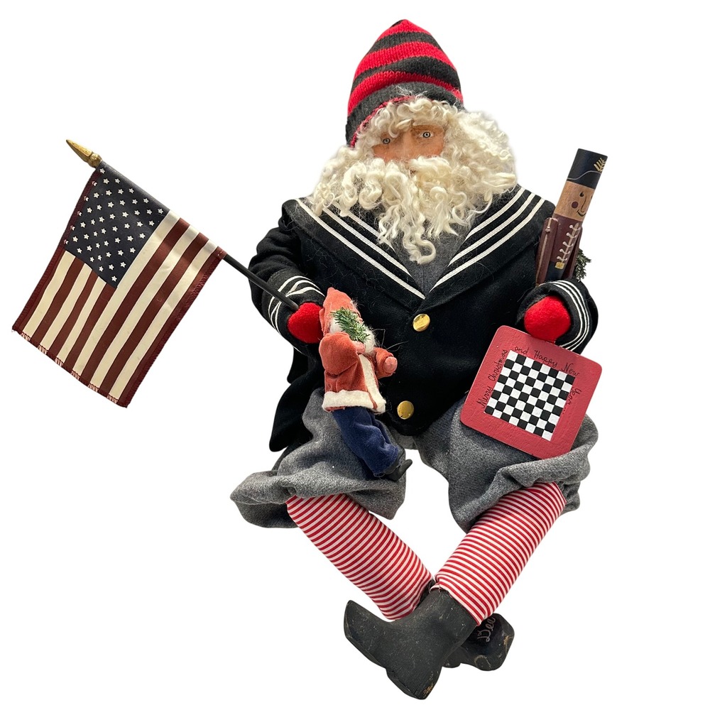 House of Hatten SIGNED Dee Gann 22" Patriotic Sailor Santa‎ Claus Flag 2000